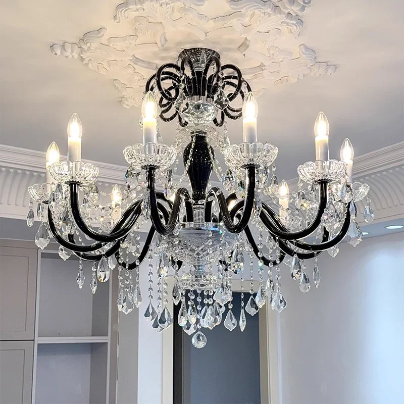 

Luxury Black French Crystal Chandelier E14 Crystal Candle Pendant Light for Living Room Crystal LED Indoor Home Decor Luminarias