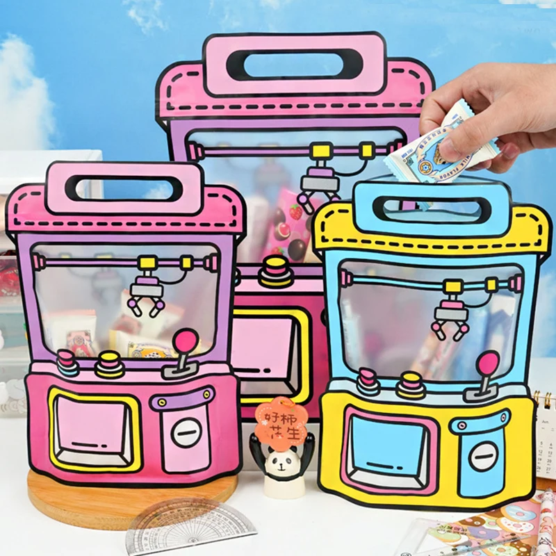 Cartoon Claw Machine Schoolbag Shaped Handbags Colorful Candy Biscuit Snack Sealing Bags Kids Children Birthday Party Gift Pouch