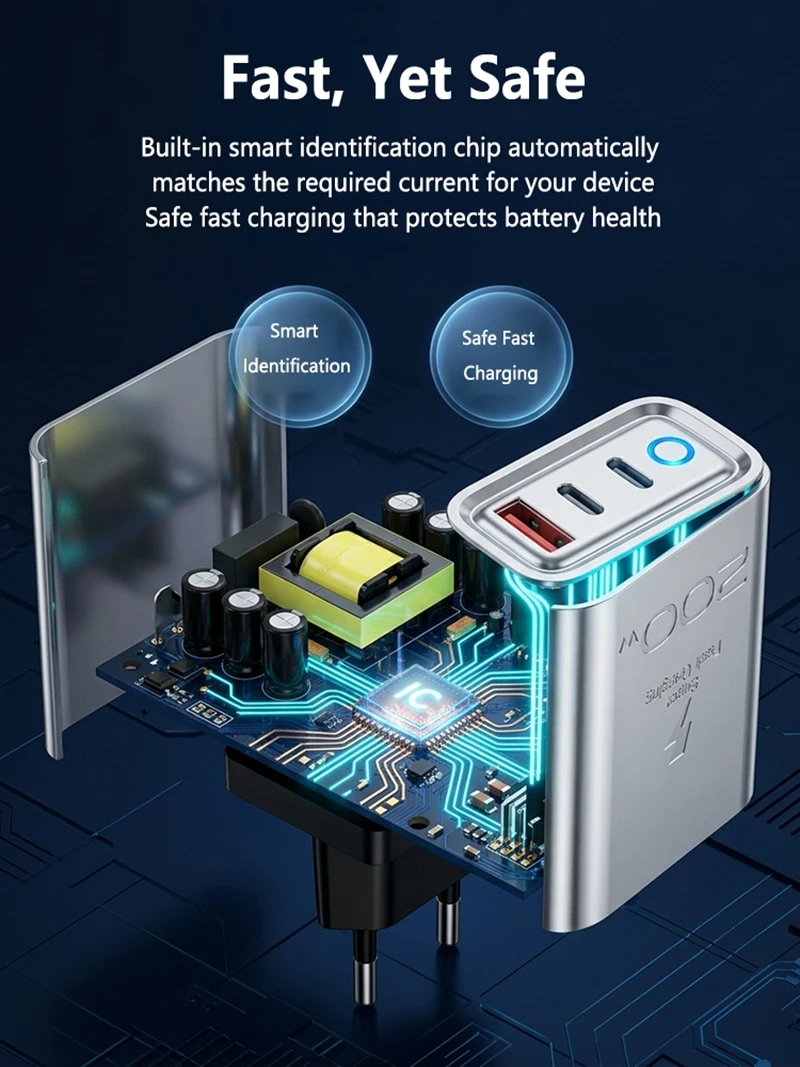 Lenovo LED Multi-Port-Ladegerät 200W Superschnelles Ladeadapter Multi-Protokoll-Kompatibilität EU US Für iPhone Android Huawei – Detail 6