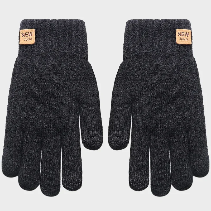 Двухслойные утолщенные бархатные зимние перчатки с сенсорным экраном для предотвращения холода и тепла, плюшевые мужские вязаные перчатки оптом