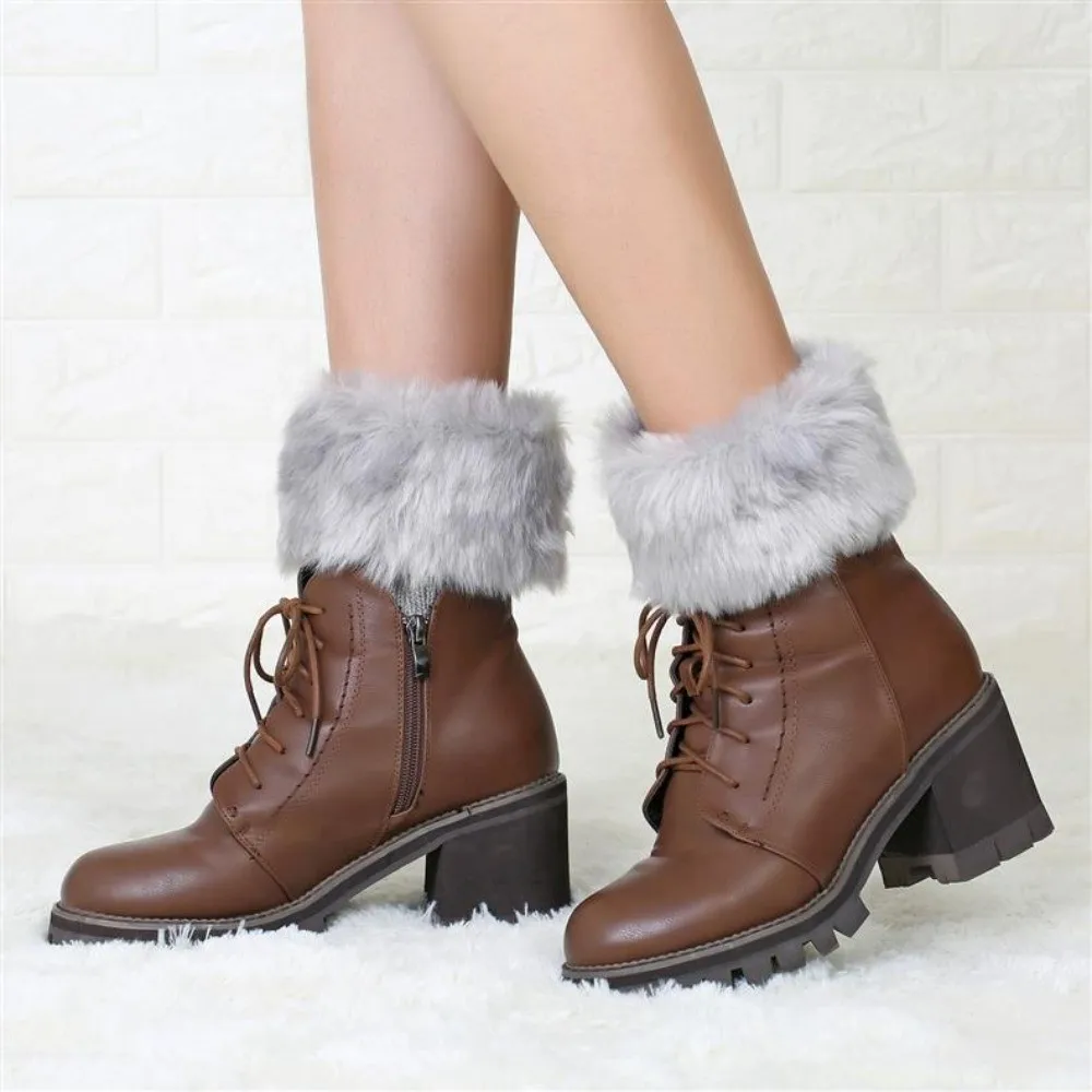 Penutup Kaki Bulu Imitasi Lembut Tebal Warna Solid, Penutup Sepatu Pendek Setinggi Lutut, Penutup Kaki Berbulu Elastis Warna-warni, Pelindung Sepatu