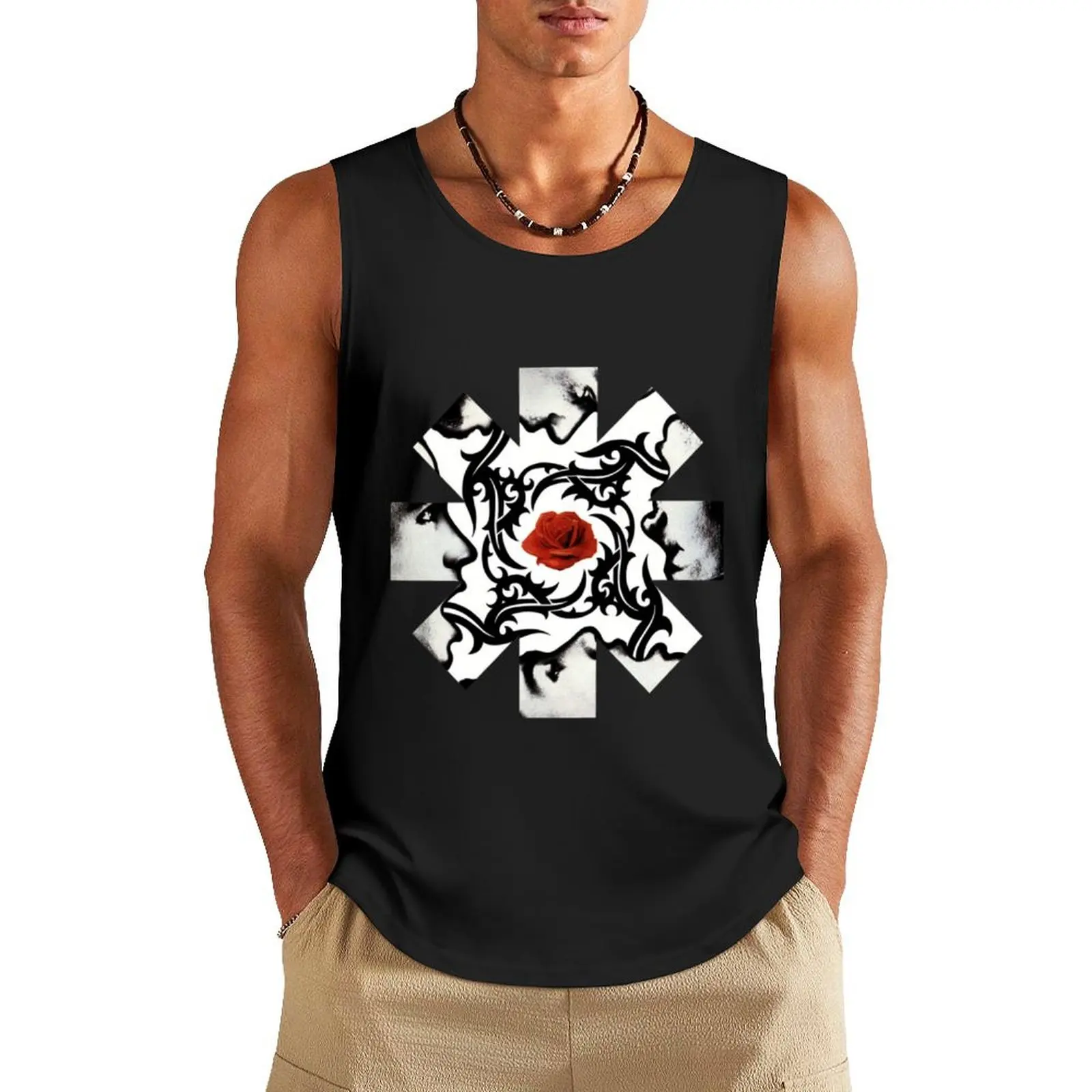 Red Rose on Center Perfect Gift Fan Tank Top Men's sleeveless gym shirts Body man