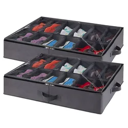 12 Grids Underbed Storage Box Shoes Dustproof Organiser Transparent Folding Storage Boxes Fabric Compartment Storage Shoe Box