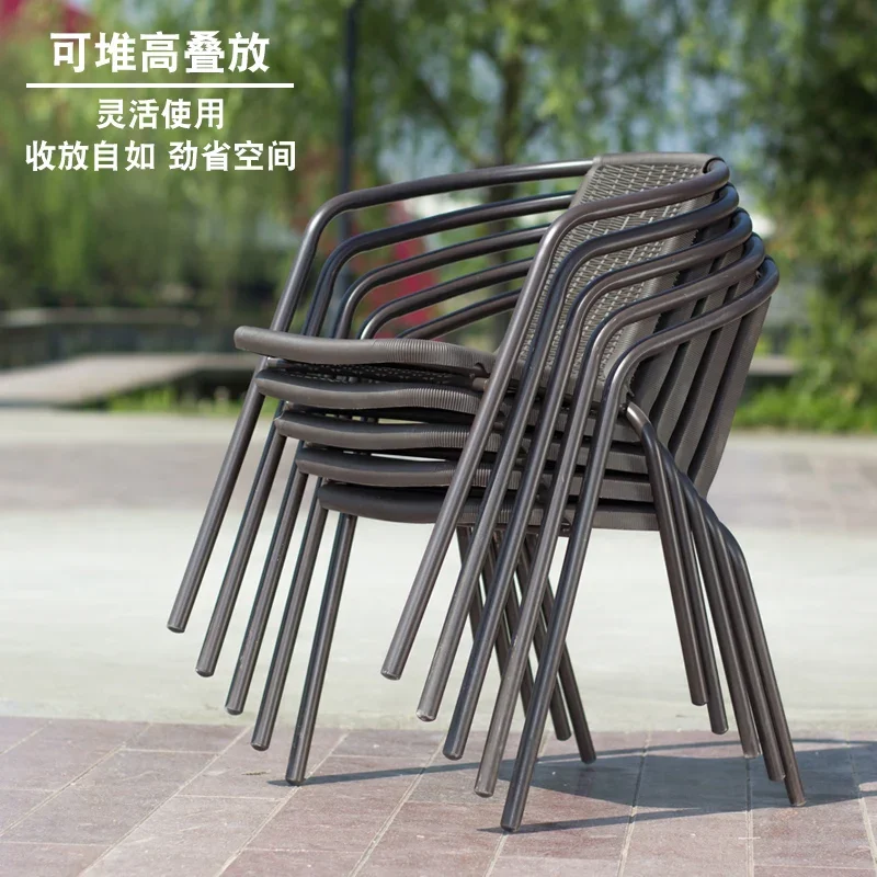 Outdoor table and chairs, courtyard recreation, umbrella combination, open-air wrought iron, rattan chair three-piece set