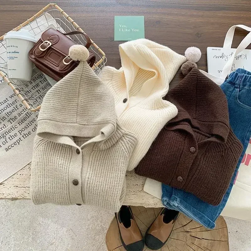 

Babys Hooded Cardigan Sweaters Korean Knit Sweater Autumn and Winter Baby Coarse Wool Hemp Cardigan Coat Boys Girls Sweatersr