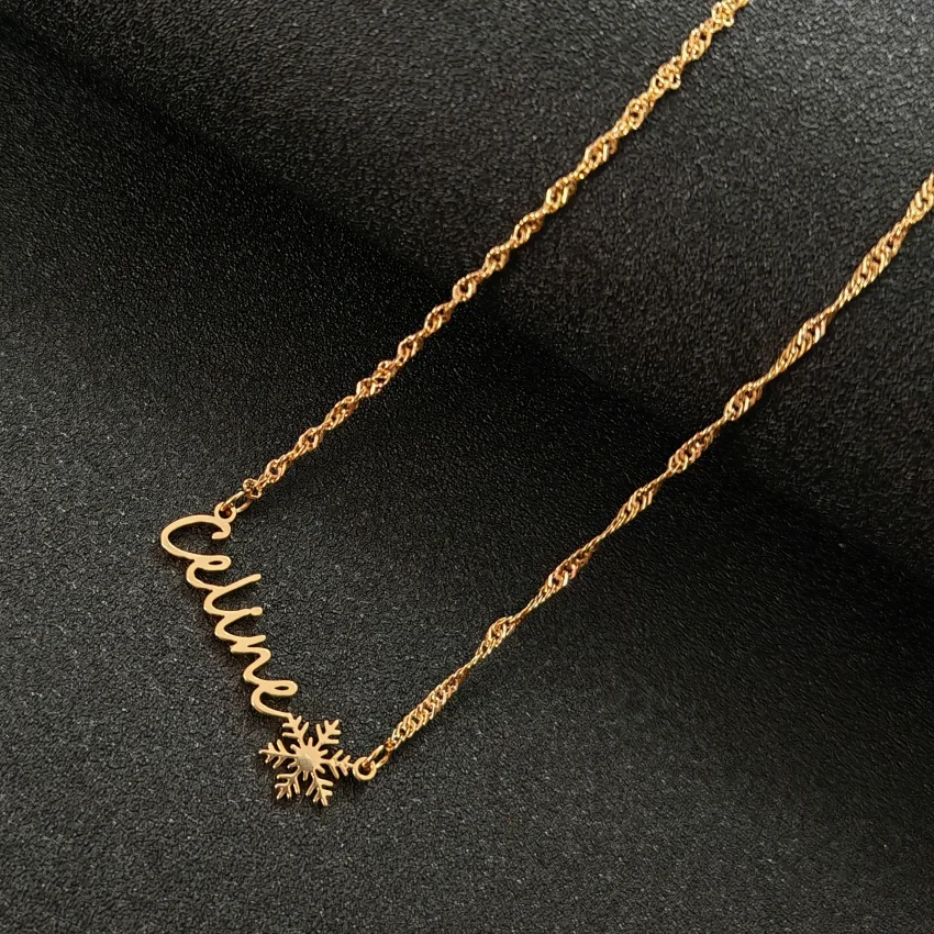 Customized Snowflake Personalized Stainless Steel Name Necklace Christmas Snowflake Pendant Jewelry Women's Christmas Gift image 3