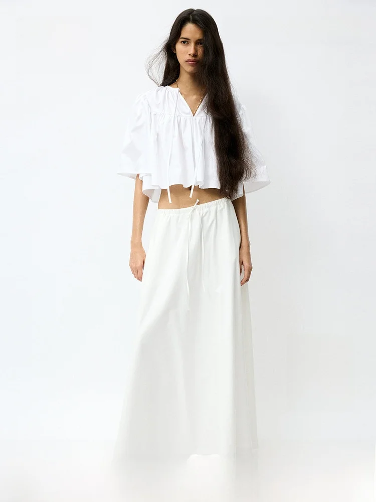

Summer New Women's Cotton Silk Half-length Skirt Umbrella-shaped Loose Fit Mid-waist Design 100% Cotton Fabric H&M 1326578