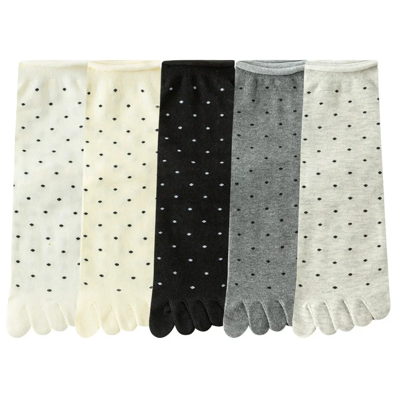 1 Paar Zehensocken für Damen, mittellange Fünf-Finger-Socken, niedliche Punkte, hochwertige Baumwoll-Crew-Socken mit separaten Fingern – Detail 2