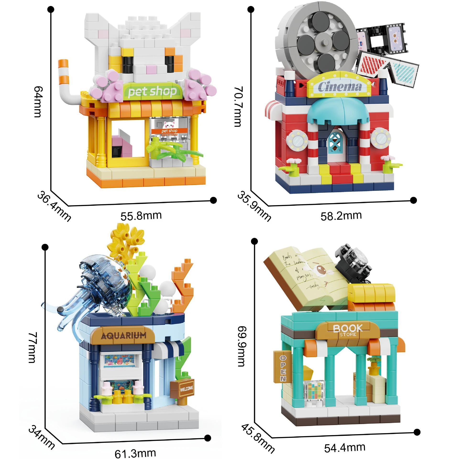 Micro bloc de diamant pour fleuriste, vue sur la rue créative, Studio Photo, boutique d'animaux, cinéma, Architecture, brique de construction, jouets Nanobrick