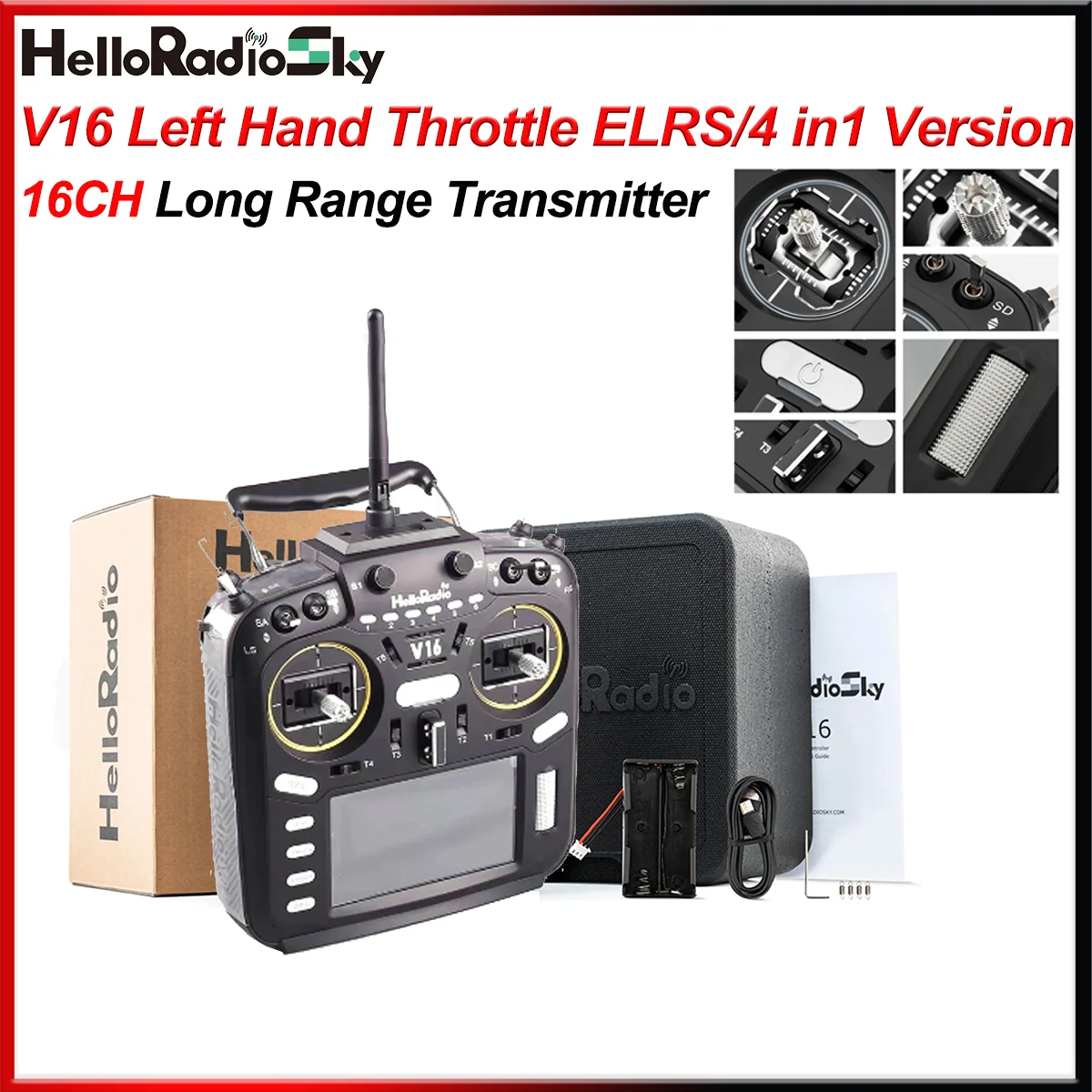 HelloRadio V16 ELRS 4in1 Basic Edition Transmitter 2.4GHz Left Hand Throttle Remote Control for FPV Racing Drone Aircraft