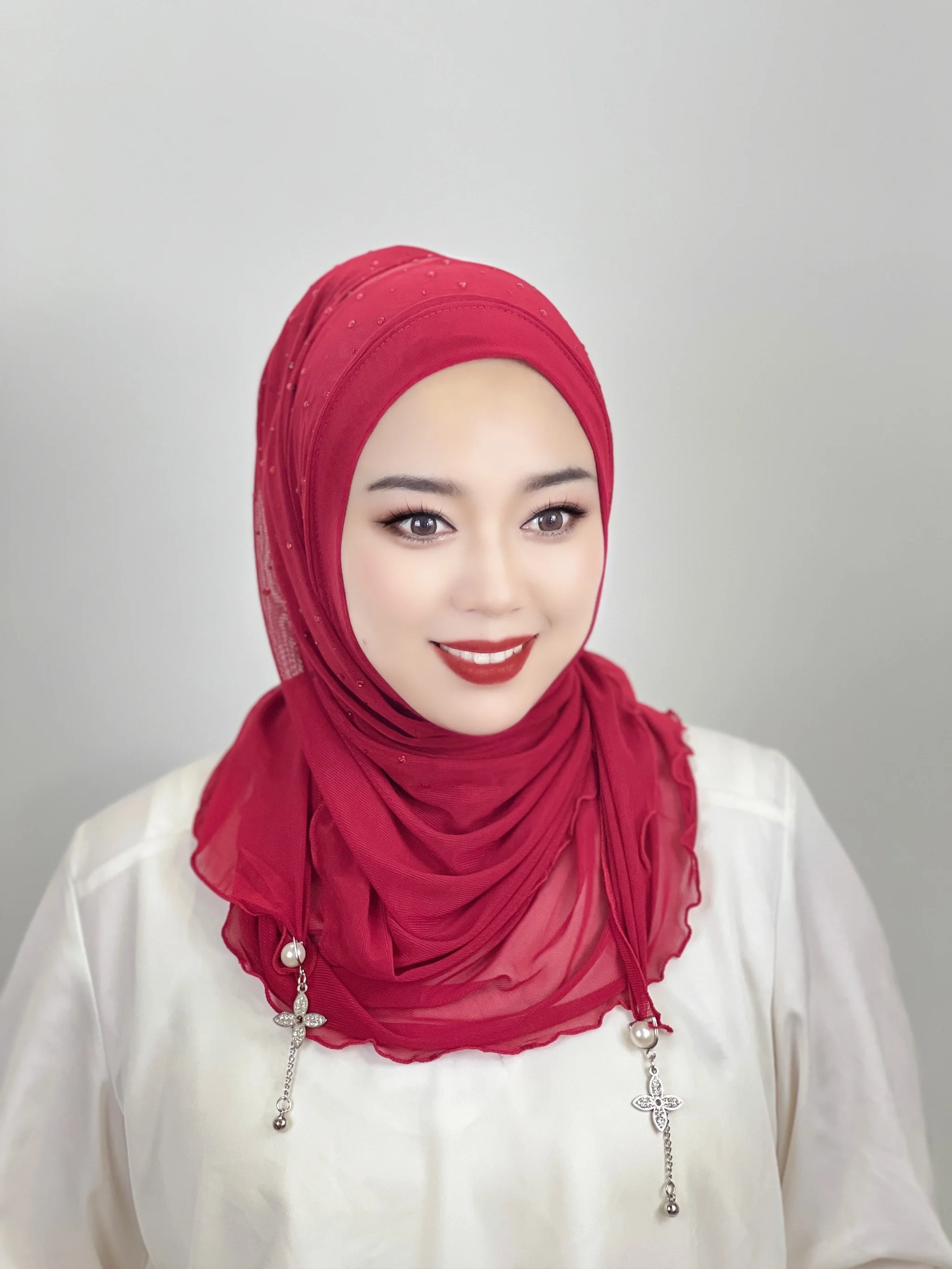 Muslim Tassel Hijab Solid Color With Drill Arabic Hijab Long Women Hijab Shiny Soft Easy to Wear Hijab Turkish Head Wrap Scarf