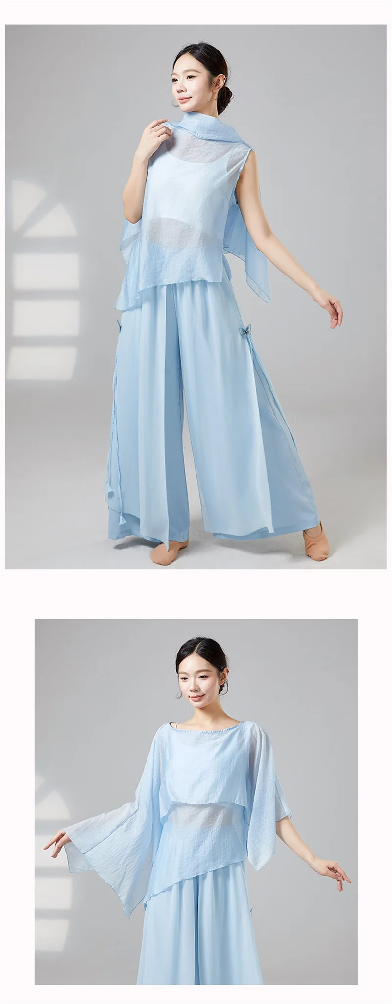 Damen Klassisches Modernes Tanz-Oberteil Fließende Unregelmäßige Bluse mit Weiten Glockenärmeln Lyrisches Tanz-Überzugskostüm Yoga-Top – Detail 8
