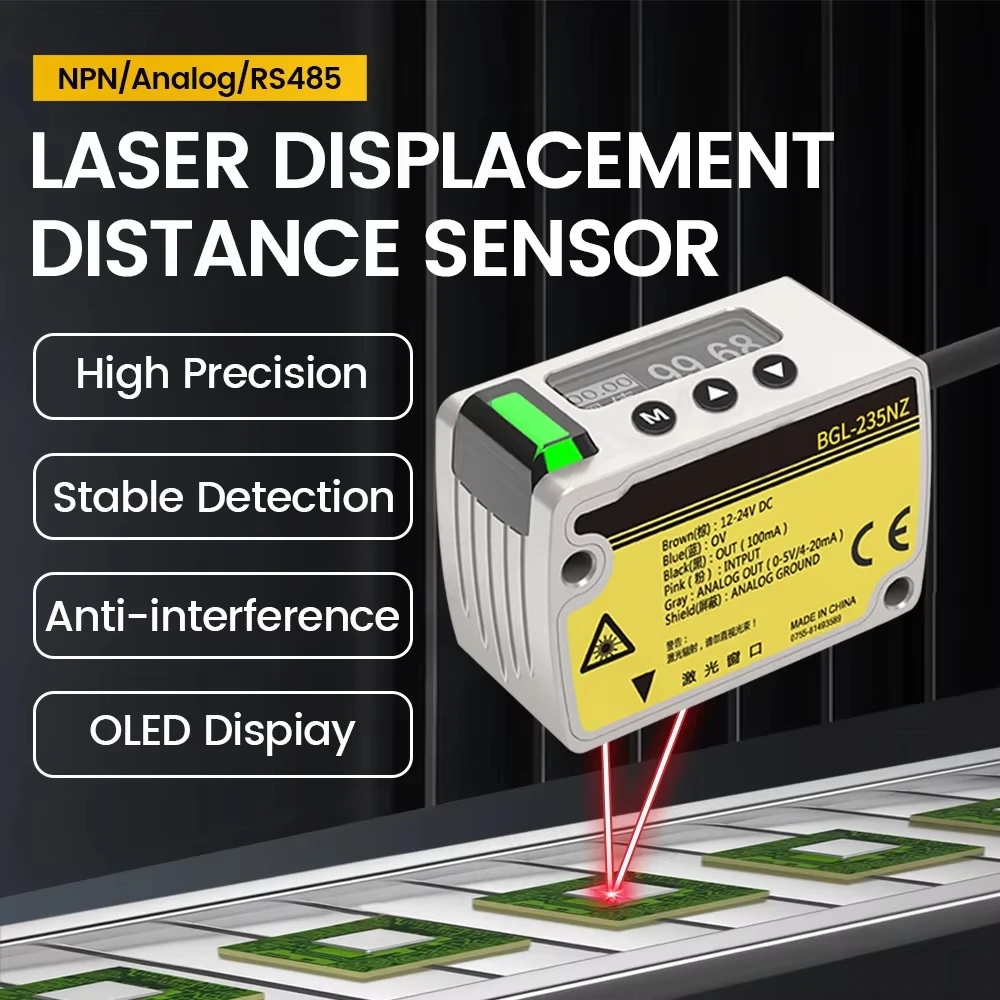 Laser Displacement Distance Sensor Thickness Measurement Height Sensor High Precision 0.002mm Analog 485 Output Transmitter