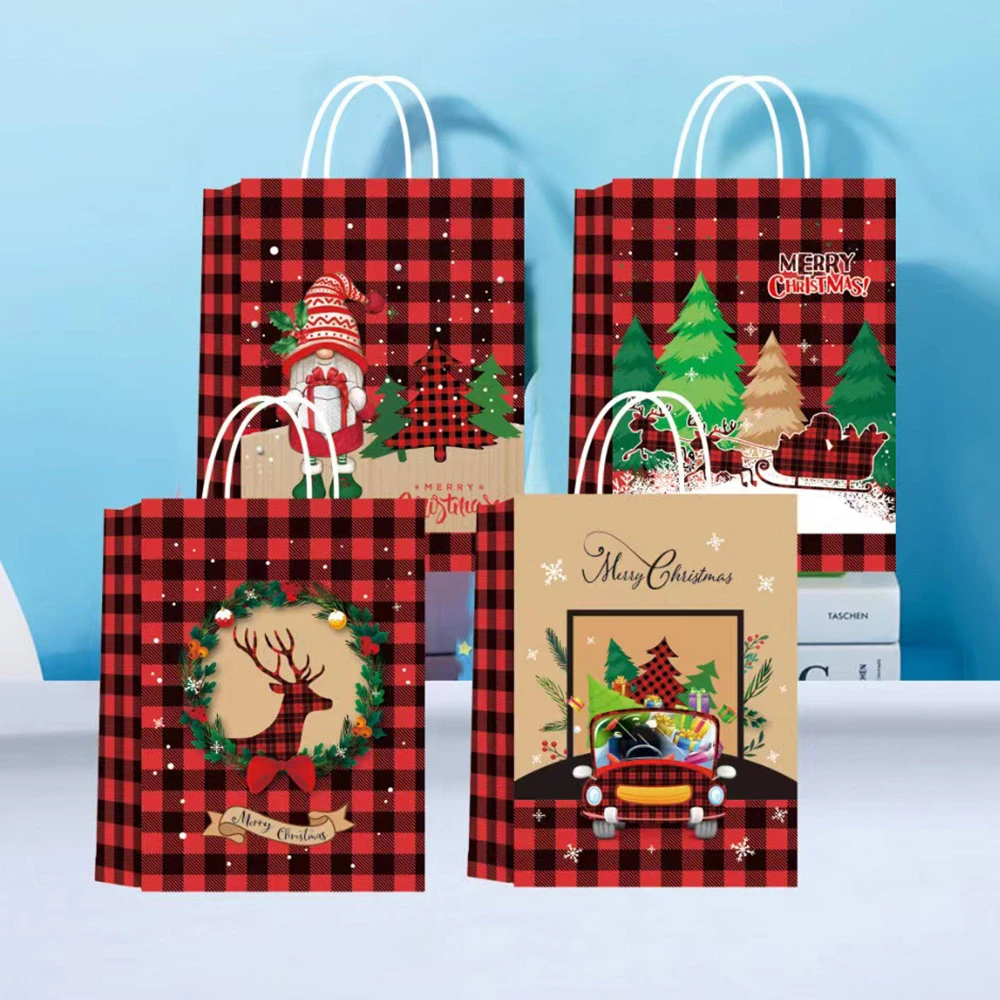 4 Stück Weihnachtsgeschenktüten aus Kraftpapier, Süßigkeiten- und Kekstüten, Verpackungstüten für Neujahrspartys, Snack-Geschenkverpackung, Weihnachtstüten 2026 – Detail 1