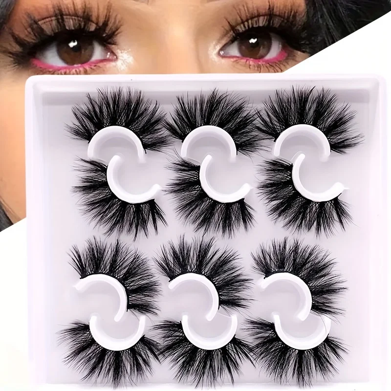 6 Pairs 5D Faux Mink Eyelashes, Hypoallergenic Long-Lasting Natural Look, Dramatic Volume, Thick & Dense False Lash