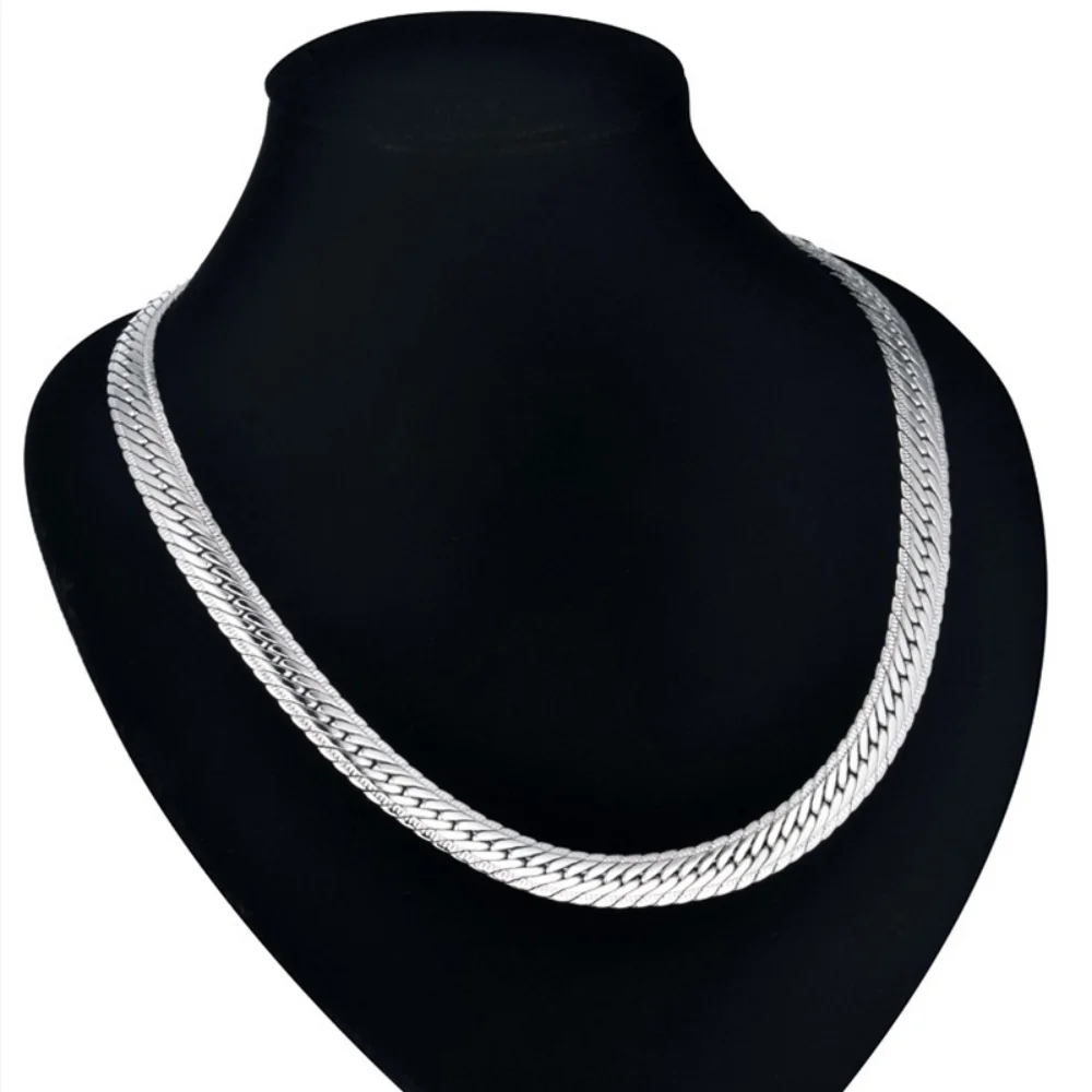 

Silver Plated Noble 7MM Flat Snake Chain Bracelet and Neckalce Fashion Wedding Jewelry Sets for Women Men Steel Gifts
