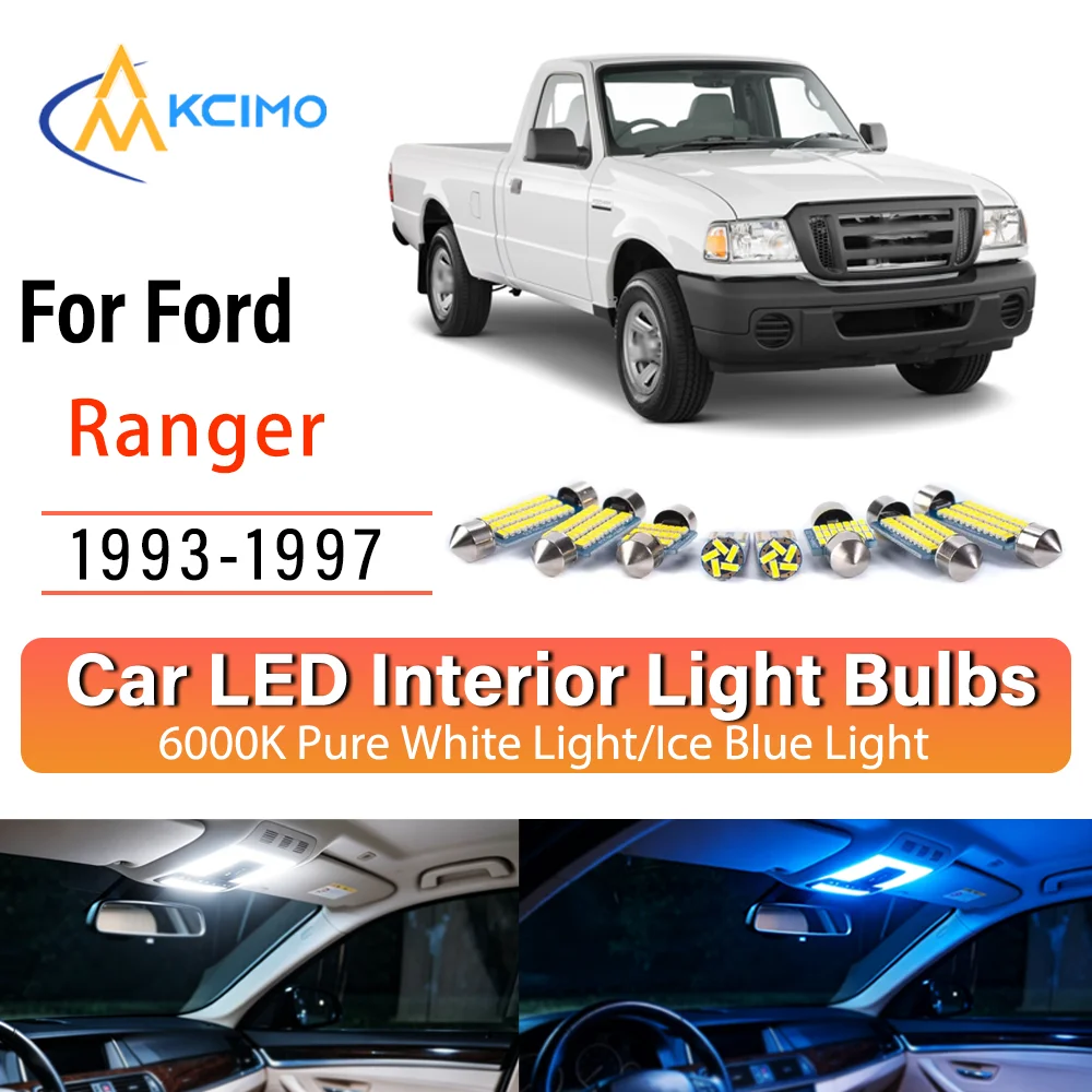 Kit d'éclairage intérieur LED à lueur persistante Plug & Play pour Ford Ranger 1993-1997 – Remplacement des lampes de dôme, de cartographie, de coffre et de cabine – Amélioration