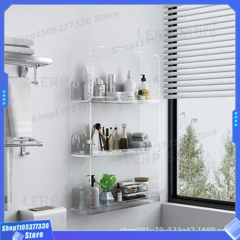 Transparent Waterproof Bathroom Shelf Wall Mounted Multi Layer Storage Rack For Toilet Cosmetic Organizer Light Luxury Home