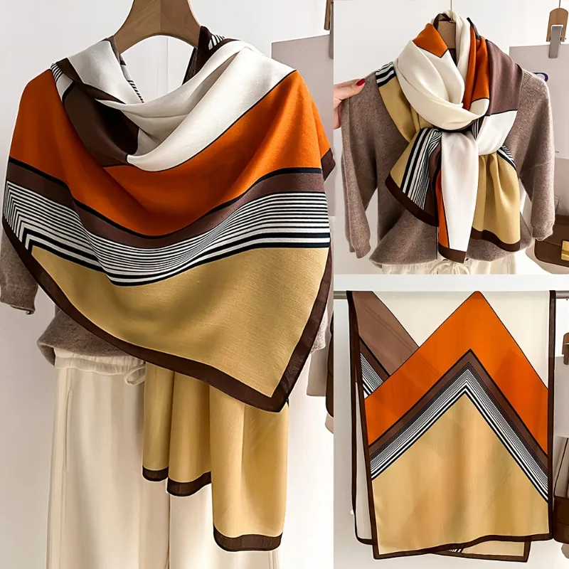 

1/2 piece color-blocking fashion geometric plaid scarf neck scarf durable fabric medium thick warm scarf
