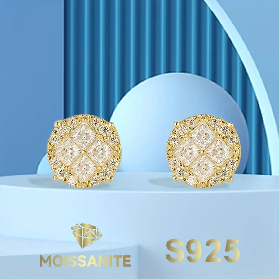 

Круглые серьги с муассанитом, позолоченные 14-каратным золотом, серебряные серьги-гвоздики S925 для женщин с сертификатом Gra, новинка 2023 года