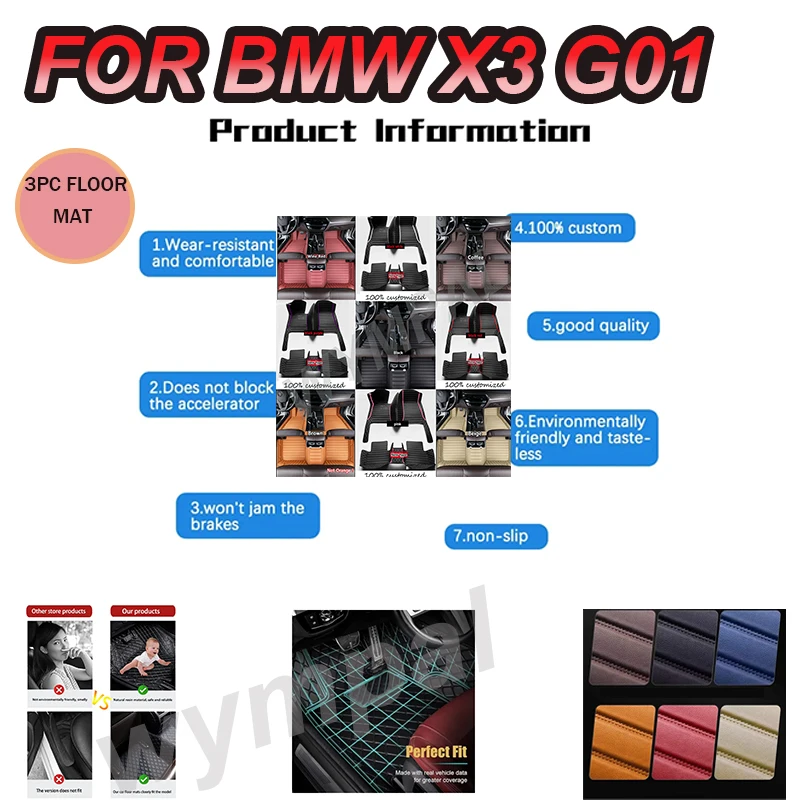 

LUXURY Car Floor Mats For BMW X3 MK3 G01 2017-2023 22 21 20 19 18Custom Foot Pads Automobile Carpet Cover Interior Accessories