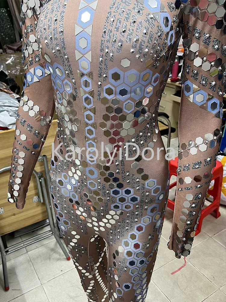 Sequin Diamond Jumpsuit Car Model Show Nightclub Bar Shining Rhinestones Show girl Performance Costumes Fashion Stage Costumes