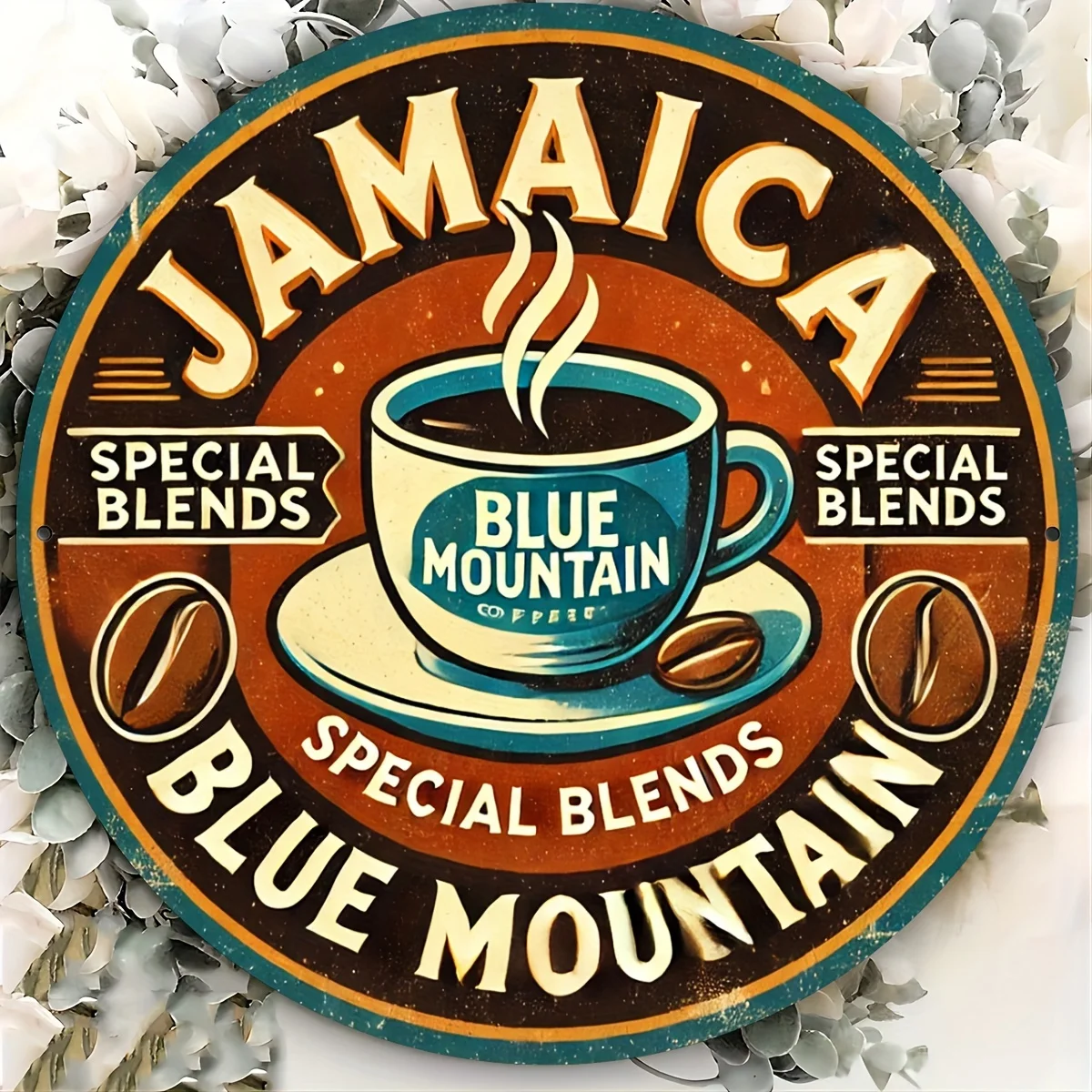 1pc Blue Mountain Jamaica Coffee Vintage Metal Aluminum Wall Art Sign, 8x8 Inches, Easy to Hang, Durable, Indoor & Outdoor