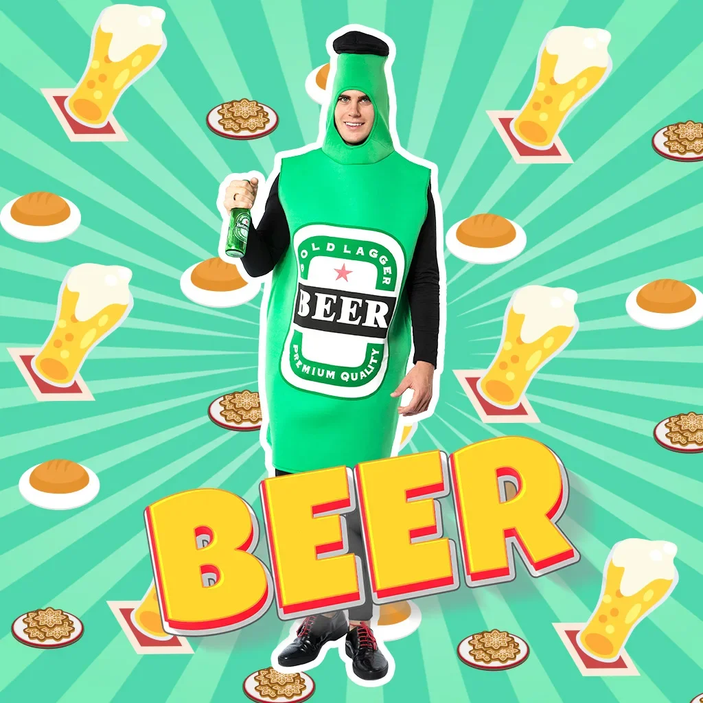 Octoberfest Men Women's Costume One Piece Jumpsuit Funny Party Beer Bottle Cosplay Clothes Adult Dress Up Atmosphere Stage Wear