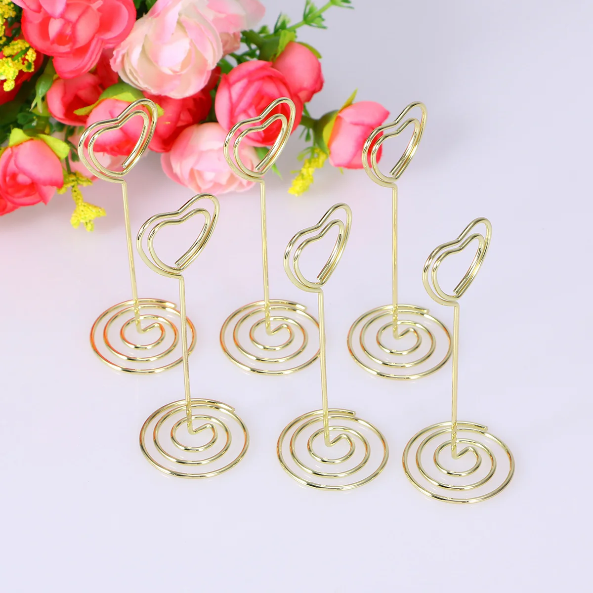 6 Pcs Heart Shape Card Holders Photo Clips Spiral Base Table Number Place Cards Menu Office Home Elegant