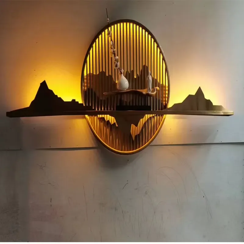 Custom Light Style Handmade Home Decor Creative Modern Chinese Cloud Moon 3d Metal Art Wall Decor With Gold Round