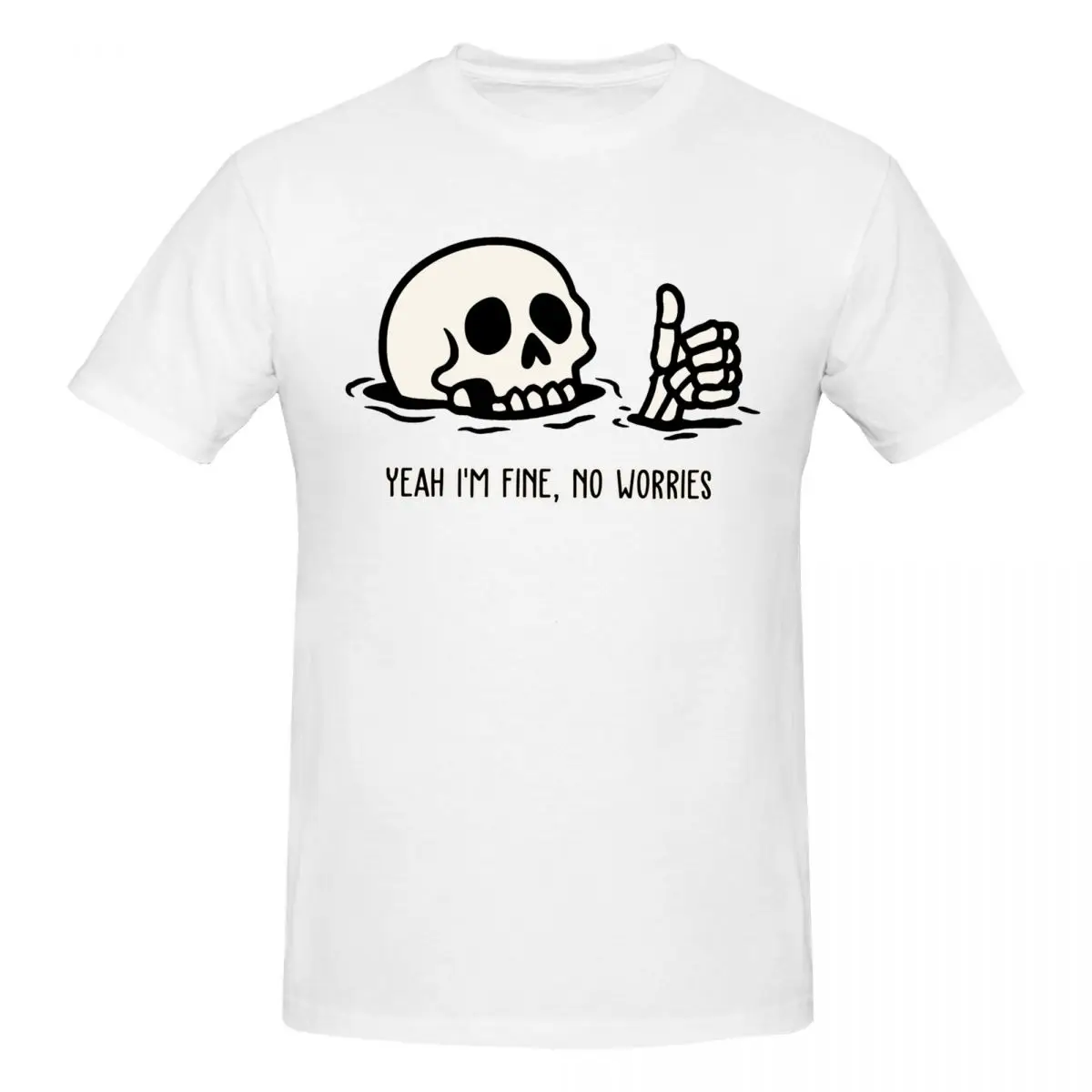 Men Yeah I M Fine No Worries Skull Vintage T Shirt Vintage O-neck Cotton T Shirts For Men