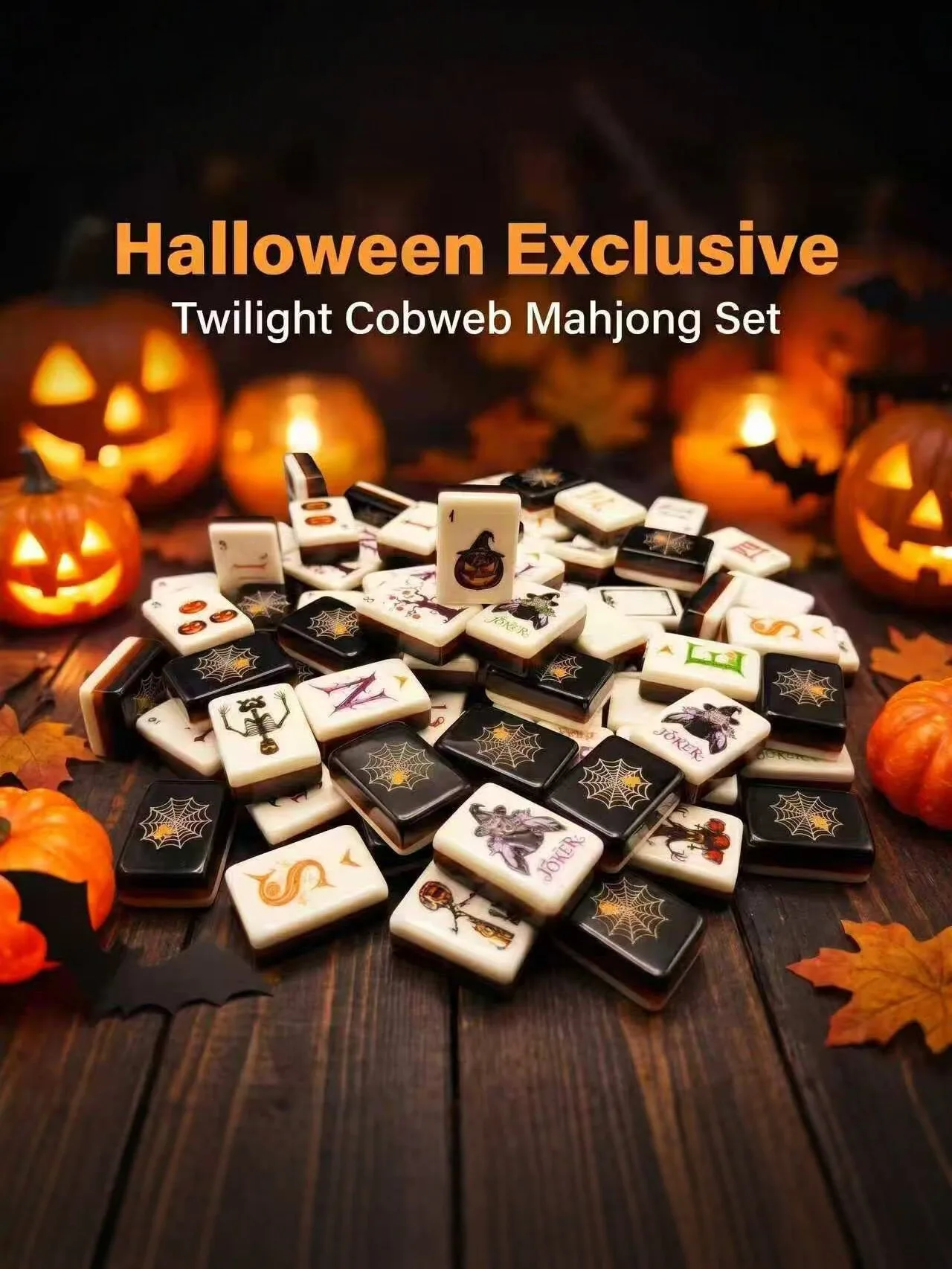 Halloween Themed American Mahjong Set Acrylic Mahjong Tiles Pumpkin Witch Bat Pattern US Mah Jongg Game