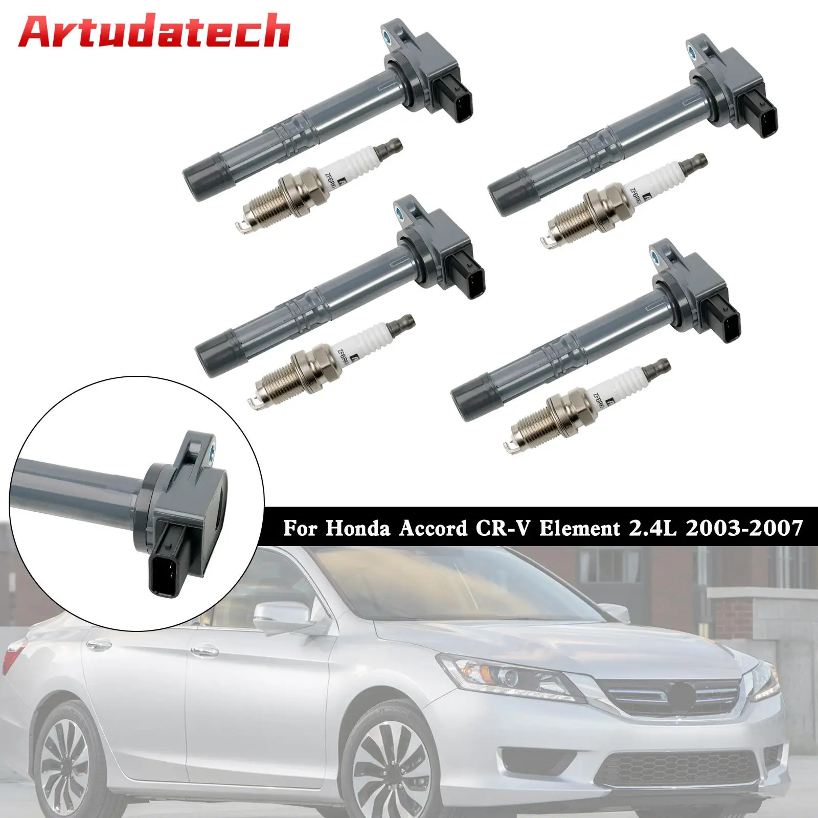 

Катушки зажигания Artudatech 4X + свечи зажигания UF311 для Honda Accord CR-V Element 2.4L 2003-2007 2004 2005 2006