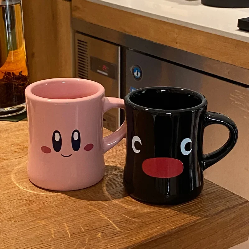 Kirbys Coffee Mug Anime Cute Expression Figure Tea Cup Cute Smiling Face Tumbler Woman Glass Office Home Water Goblet Girl Gift