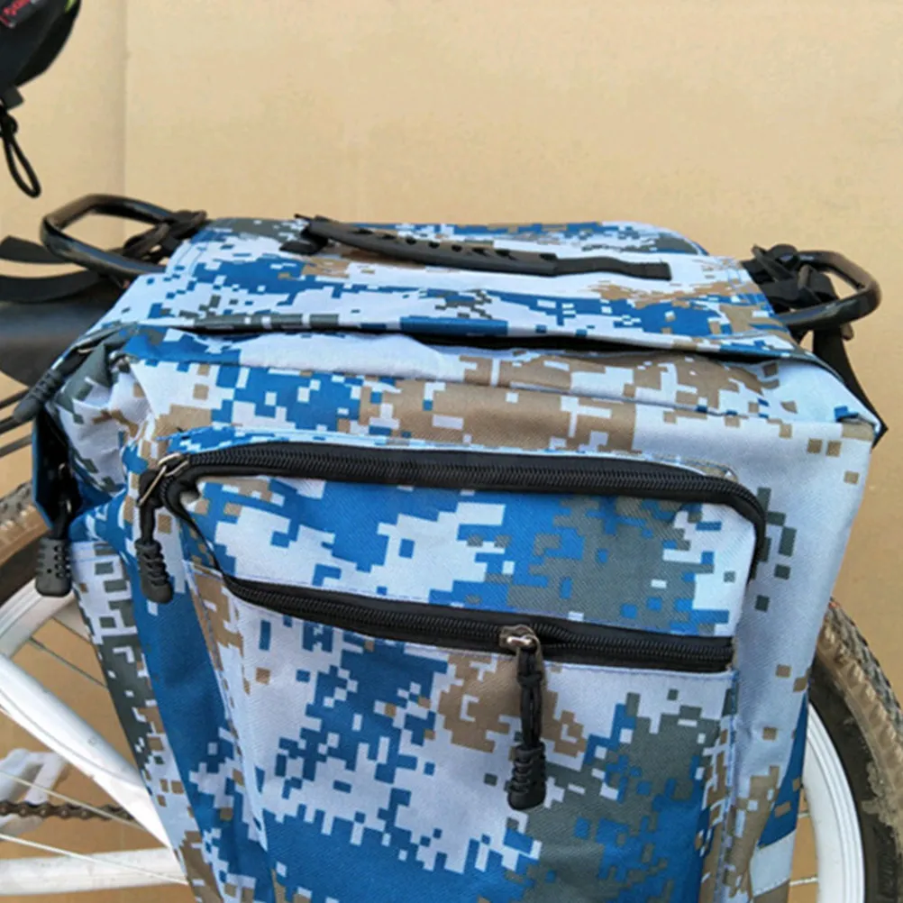 

Camouflage Bike Pannier Bag Large Capacity Rear Seat Cycling Bag with Detachable Drink Pocket Side Repair Pockets Adjustable