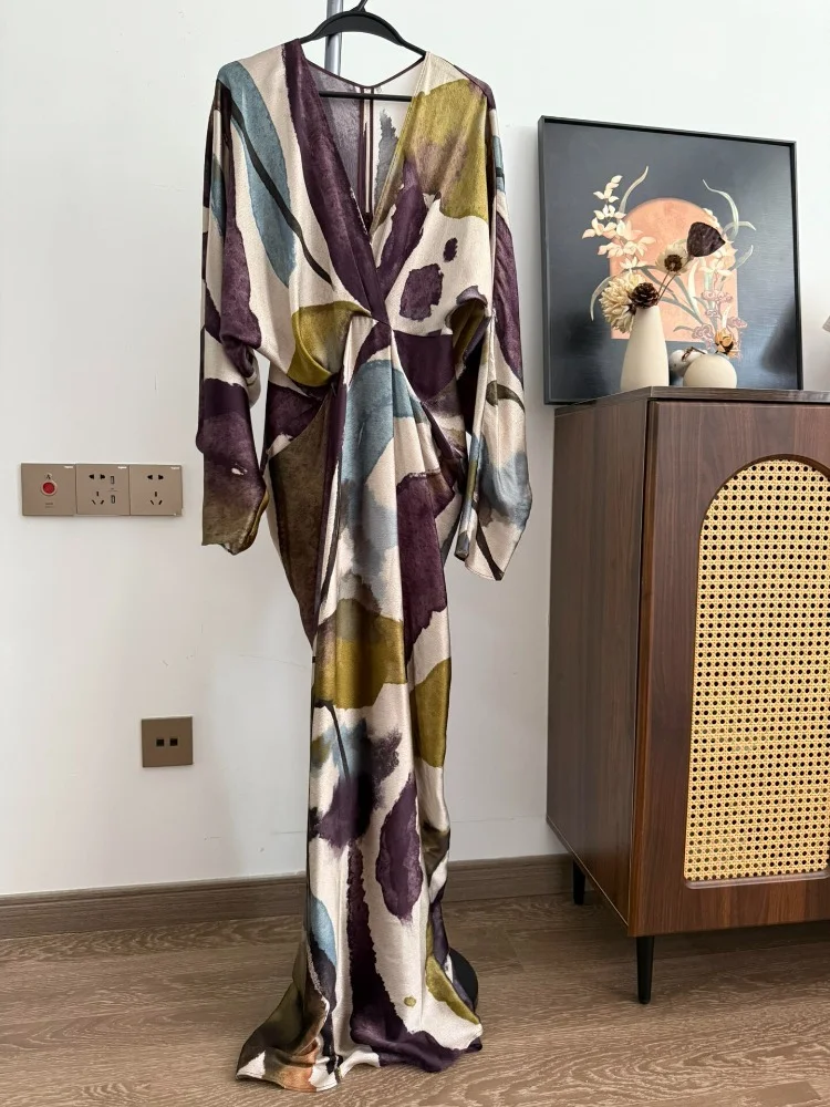 Ele paarse bloemenprint lange Dr dames herfst luxe sensatie geschikt voor Vaion V-Ne Svel Fairy rok