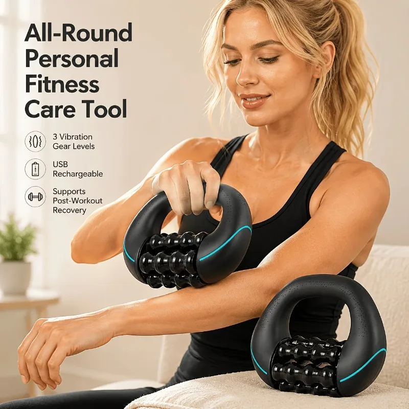 Portable Handheld Massage Roller, Vibrating Muscle Relax Massager, USB Charging, Adjustable Speed, Ideal For Gym Office Travel