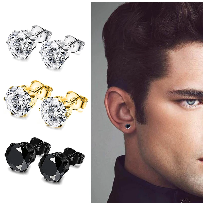 1 Pairs Gothic Punk Stainless Steel Stud Earrings Cross round Hip Hop Street Pop Ear Piercing Jewelry for Men And Women