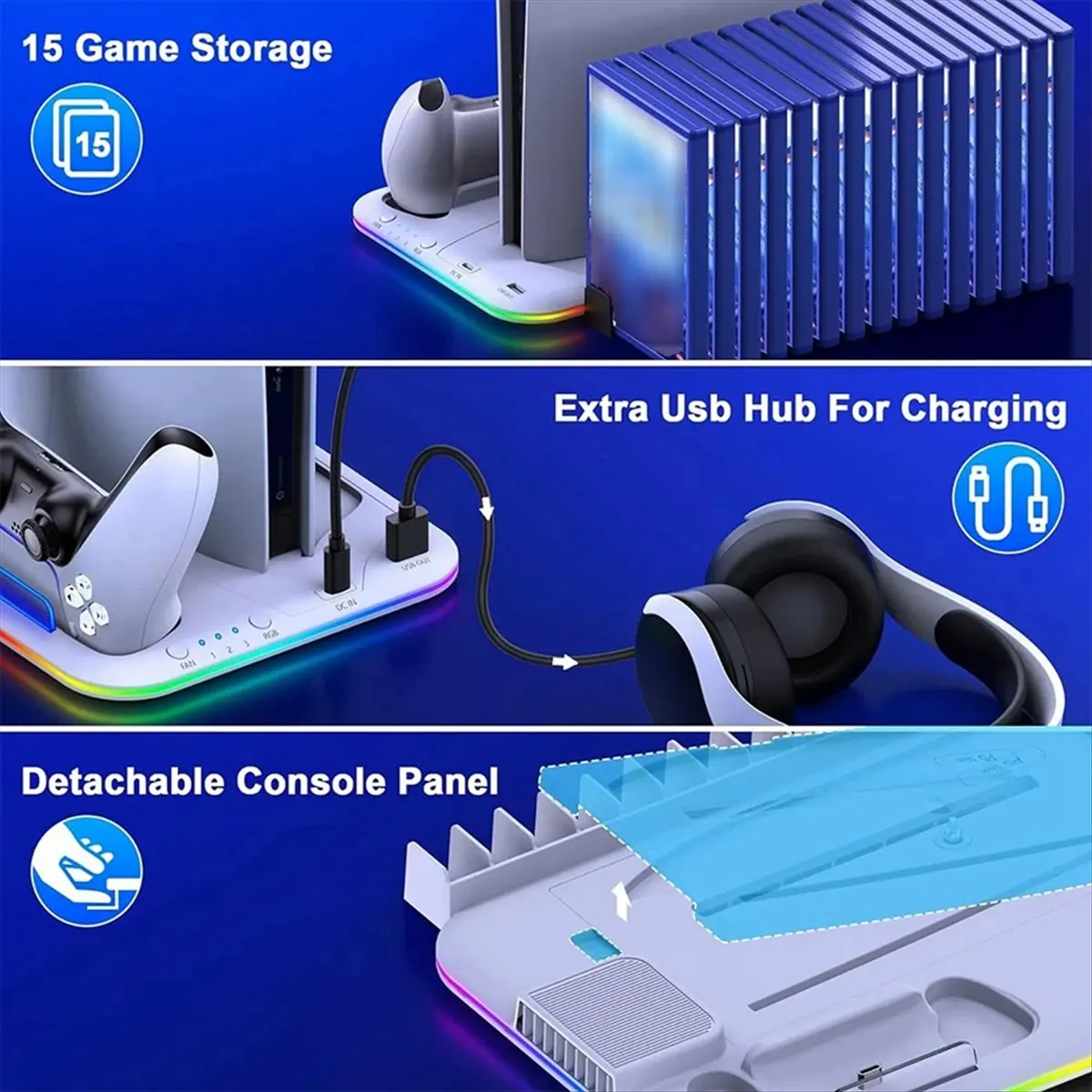 goodidea For PS5 Slim PRO Game Console Optical Drive Version and Digital Version Multi-Function Cooling Base Controller White