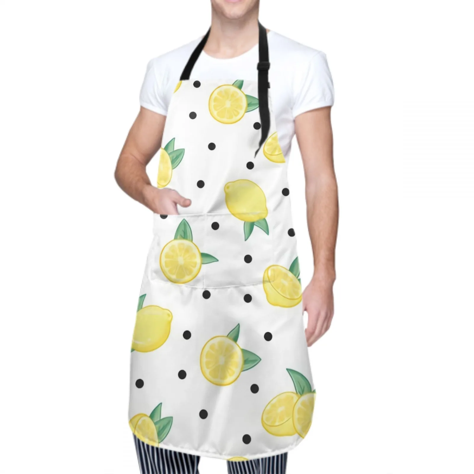 Summer Waterproof Apron with 2 Pockets Kitchen Chef Apron Lemon Apron for Hair Brushing Cooking Baking Painting Gardening Lemon