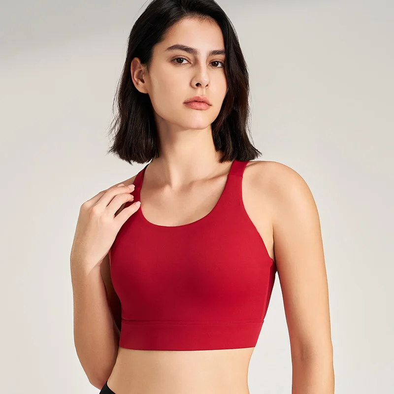 Women's Solid Color Sports Fitness Bra Running Shockproof Non-Steel Ring Underwear Yoga Tight Stretch Vest Training Top