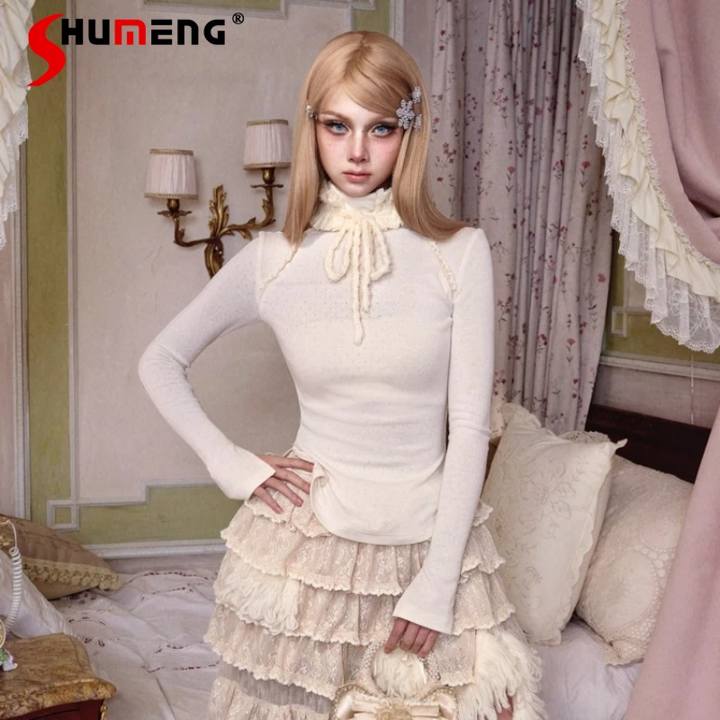 

Women's Clothing Bra Matching Essential Stretch Bottoming Shirt T-shirt Choker Y2k Slimming Long-sleeves High Neck Tshirts Top