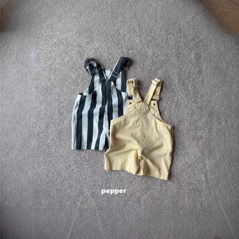 2025 Summer New Children Loose Overalls Cotton Girls Striped Strap Shorts Kids Boys Versatile Casual Bib Pants Baby Jumpsuit