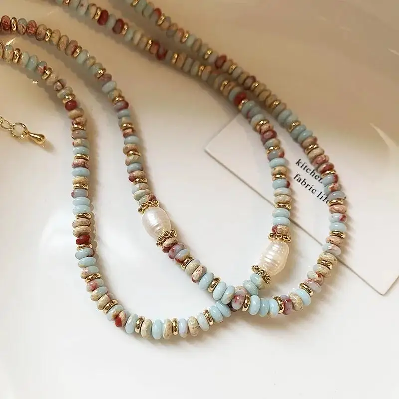 2024 جديد عصري الحجر الطبيعي لؤلؤ المياه العذبة طوق سلسلة قلادة خمر اليدوية أنيق الخرز مجوهرات بيجو هدية
