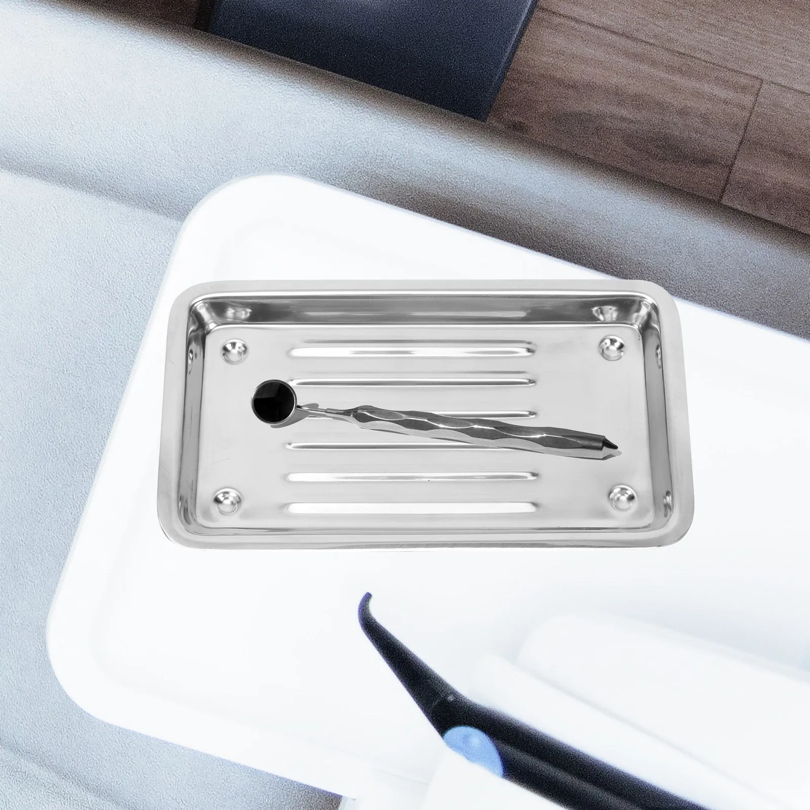 1Pcs Stainless Steel Disinfection Tray Heavy-Duty Polished Smooth Surface Spill-Proof Lip Versatile Dental Laboratory