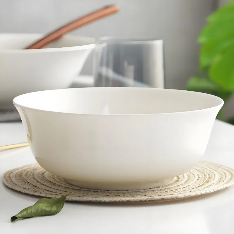7 inch, white bone china, big ceramic serving bowl for rice & fish & salad, delicate container for food, for buffet and dinner