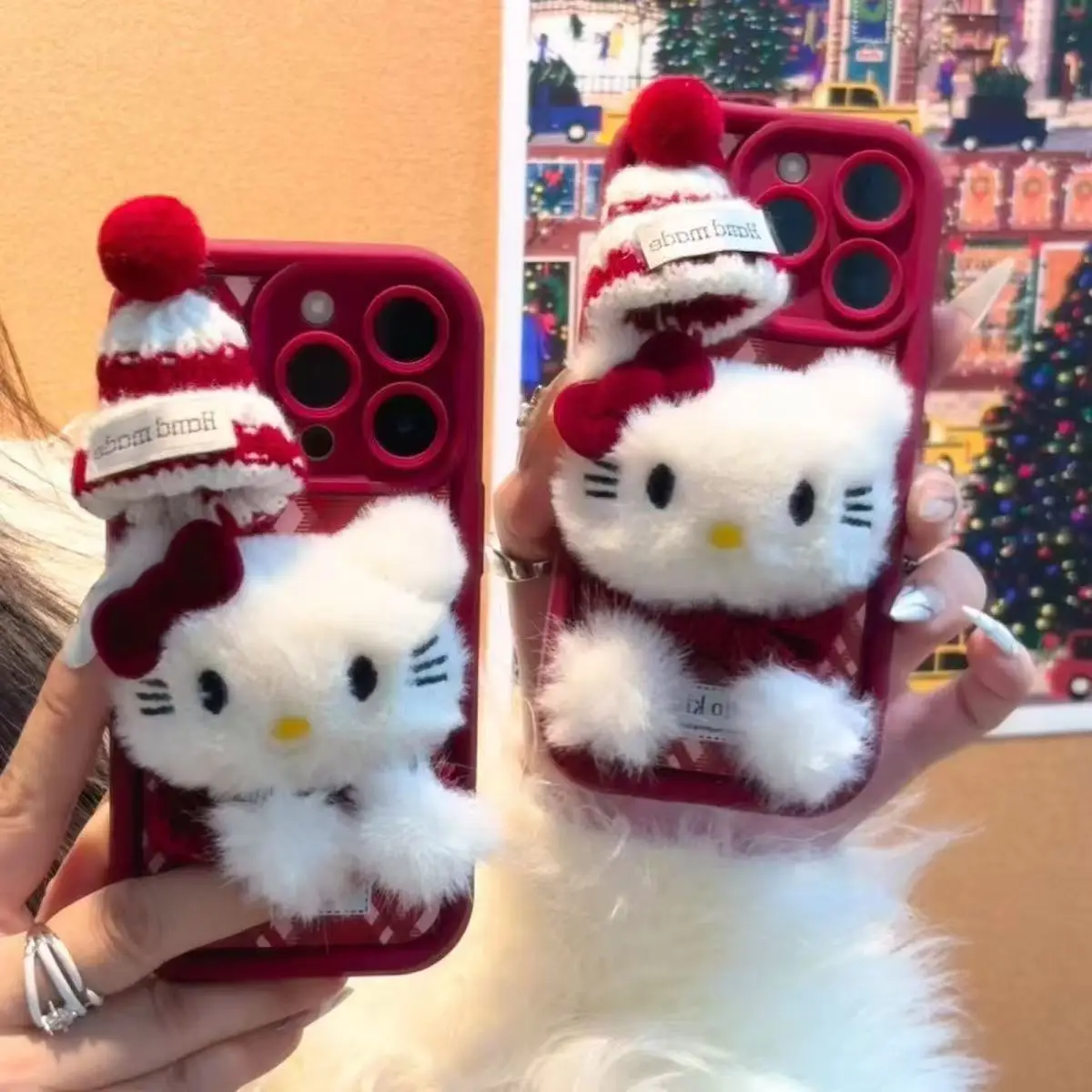 Custodia per cellulare Sanrio Kawaii Hello Kitty natalizia 17 Pro Max Custodia per telefono resistente alle macchie iPhone 15/16 Pacchetto completo Modello marea