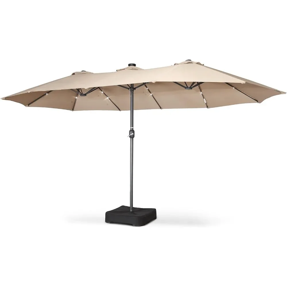 Double Head Patio Umbrella with Base, 36 LED Lights, Sand Bags, UV Resistant & Waterproo Outdoor Patio Umbrella