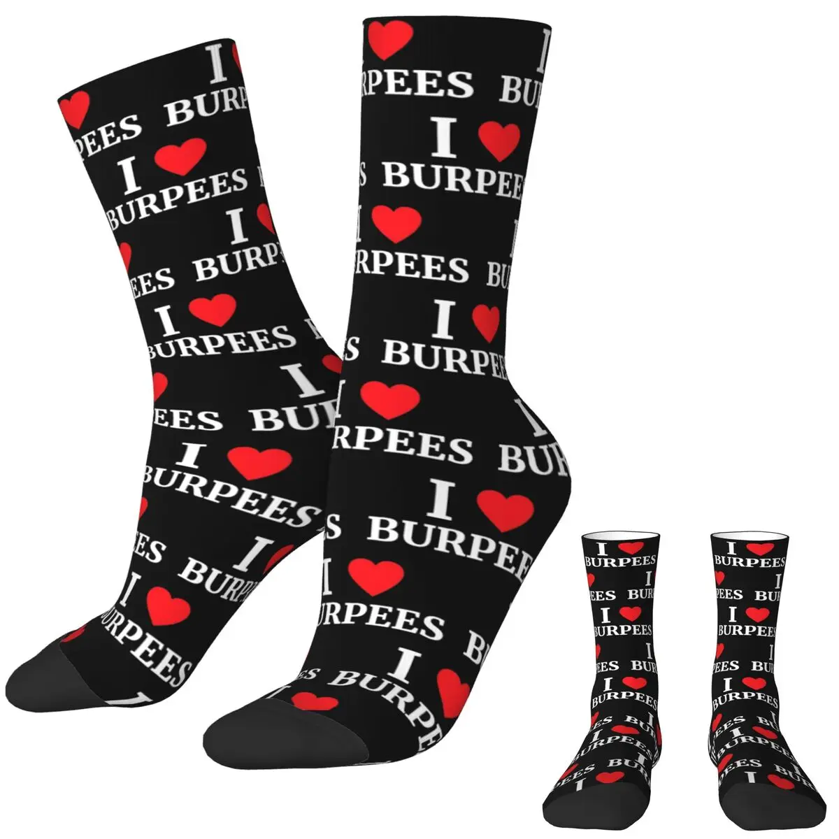 Adults Men Socks I Love Burpees Heart Stockings Autumn Kawaii Quality Socks Design Running Sports Anti Skid Socks