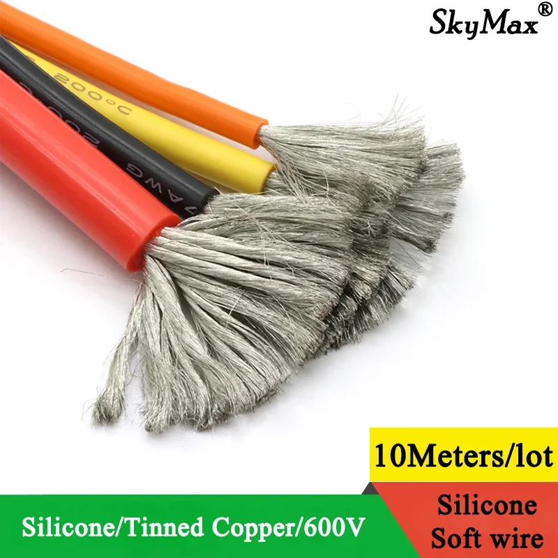 10Meters/Lot Heat-resistant Soft Electrical Silicone Wire Cable 8 10 12 14 16 18 20 22 24 26 28 30 AWG 5M Red and 5M Black